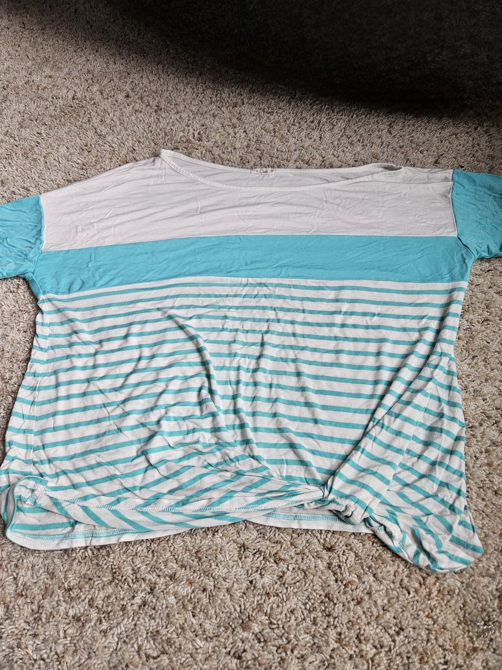 Boatneck Short Sleeve Tee in White and Teal Stripes